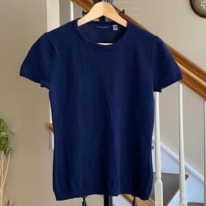 TAHARI 100% Cashmere Dark Blue Short Cap Sleeve Sweater Top Size M